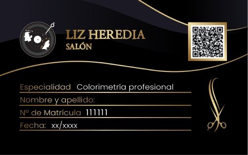 Dorso de la credencial: especialidad Colorimetría profesional, número de matrícula y código QR
